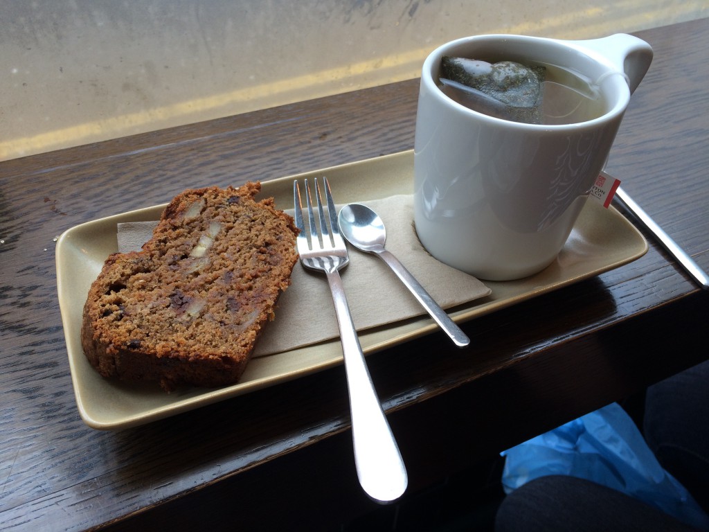 Chocolate banana loaf with peppermint tea