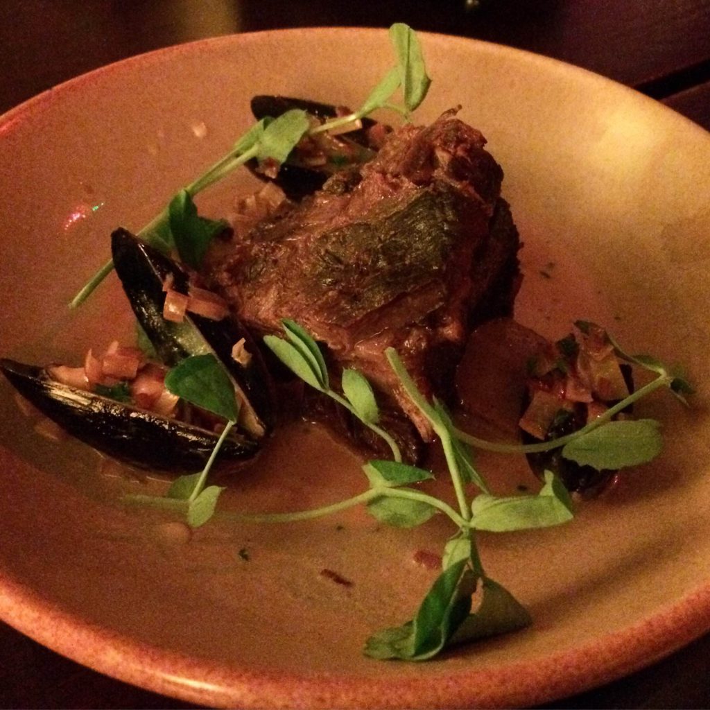 Slow-cooked rib of beef with shetland mussels and wild garlic butter