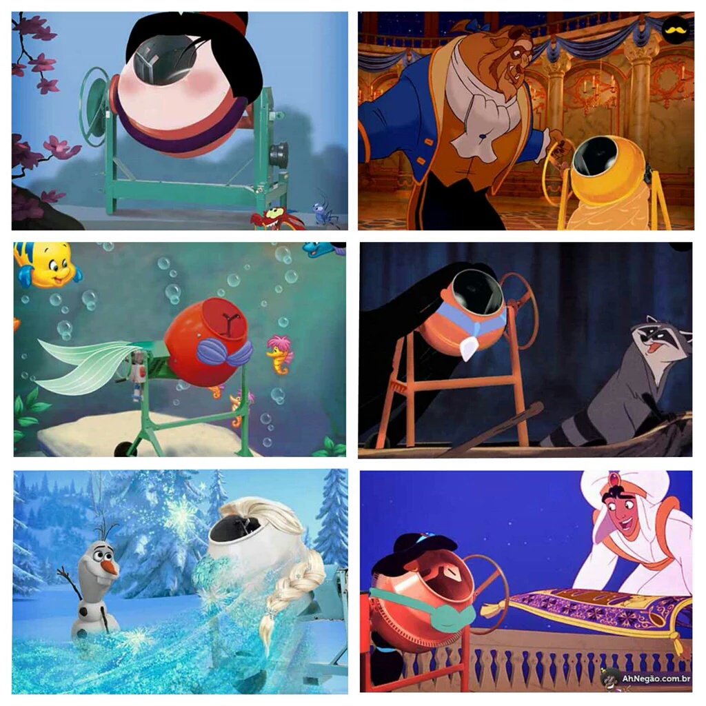 Disney princesses reimagined as cement mixers